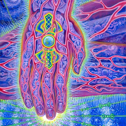 Alex Grey - Come to yoga this evening with Emily Rose Yoga and music by,  Peter! Class begins at 7:30 pm in the Grey House Library. SIGN UP:   Featured art: Vision